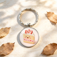 Porte-clés personnalisable en forme de rondelles de gâteau à la crème, simple, mignon, accessoires de sac, petit article pour boîte cadeau
