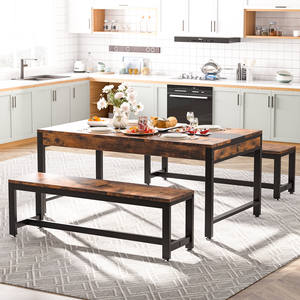 Tribeindustrial endüstriyel dikdörtgen uzun yemek masası seti için 6 2 banklar ve ev yemek odası ve restoran için taraflı çekmeceler - Product Image 5