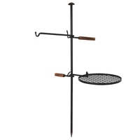 Support de cuisson extérieur pivotant en fer thermolaqué robuste, réglable en hauteur, portable, avec sac de rangement pour camping et barbecue