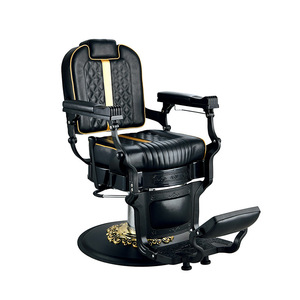 Chaise de coiffure de luxe classique de haute qualité avec cadre en métal noir et or, mobilier de salon, chaise personnalisée pour salon de coiffure - Product Image 1