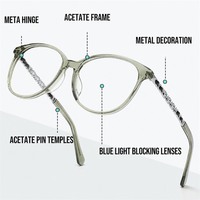Monture de lunettes optiques en acétate pour femme moderne, avec branches décorées de métal ajouré, supportant la personnalisation OEM/ODM et le dropshipping