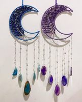 Attrape-rêves en améthyste naturelle, pendentif lune, design artistique en gravier de cristal, attrape-soleil en quartz rose et jade pour la décoration intérieure