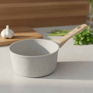 Casserole antiadhésive 1,5 L, revêtement céramique blanc, compatible induction, poignée en bois amovible, design minimaliste - Product Image 2