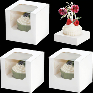 Clear Windowed <b>White</b> Disposable Rigid Cupcake <b>Boxes</b> with Handle Custom Printed Paperboard 6 Cupcake <b>Boxes</b> for Milk & Olive Oil - Product Image 3
