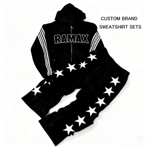 Clothing Manufacturers Custom Streetwear Full Printed Letter logo Zip Hoodie Loose Oversized Hoodie and Sweatpants Set - Product Image 1