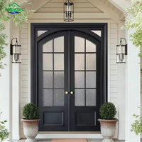 Porte en verre de style français en fer forgé avec isolation acoustique en verre trempé pour cuisine, hall, intérieur, extérieur, portes battantes
