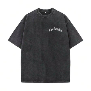 T-shirt en coton surdimensionné pour homme avec imprimé lettres sur le devant, col rond, manches courtes, style jersey délavé - Product Image 1