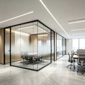 Cloison de séparation industrielle en verre trempé pour bureau, cadre en aluminium courbé et droit sur mesure, séparateur décoratif de sécurité - Product Image 6