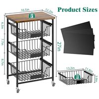 Carro de servicio de 4 niveles, cestas de almacenamiento de frutas, estante para carrito de alimentos de isla Industrial con asa, carros de almacenamiento rodantes