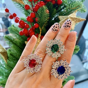 Wholesale <b>Dainty</b> Jewelry Eco-friendly Copper Brass 10*12mm Multicolor Cubic Zirconia Adjustable Flower Adjustable <b>Ring</b> for Women - Product Image 2