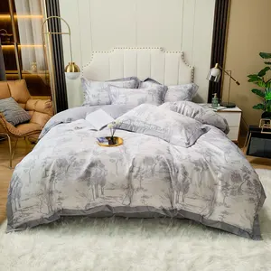 Wedding real artificial stripe nature luxury queen king size bedding set original mulberry washing silk bedding set bed sheets