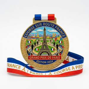 Médaille de course sur route sur mesure style français, inspirée des monuments de Paris, <span class=keywords><strong>prix</strong></span> de finisseur, médailles de haute qualité pour clubs d'athlétisme - Product Image 2
