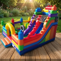 Château gonflable avec toboggan et blocs de construction, structure gonflable avec souffleur pour enfants et adultes à vendre