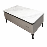 Table basse de salon familiale moderne en verre éco-responsable avec tiroir à fermeture douce sans poignée, aspect marbre, sécurité enfant, vente en gros