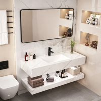 Meuble-lavabo flottant 48 pouces avec évier intégré en pierre, LED étanche, pour salle de bain