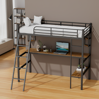 Lit superposé moderne Deluxstar, inclinable, durable, en métal et en bois, avec bureau, étagère de rangement, lit simple, hôtel, appartement, chambre à coucher, 3 ans