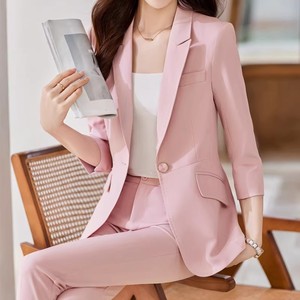 Women's Purple Suit Set Three Quarter Sleeve Formal Workwear Anti-Wrinkle Commuting To <b>Work</b> - Product Image 3