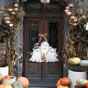 Décorations d'Halloween : Décoration de porte suspendue citrouille, toile d'araignée, chauve-souris, panneau mural pour la maison, les fêtes et la véranda - Product Image 2