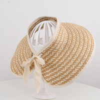 Chapeau de soleil unisexe pliable à calotte ouverte en paille, avec nœud réglable, visière de plage à large bord arrière, respirant, pour l'été et l'extérieur, style tendance