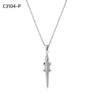 Collier pendentif crocodile Amy Amy, chaîne en acier inoxydable plaqué argent, bijoux de mode pour femmes, cadeau, à porter au quotidien - Product Image 1
