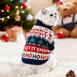 Pull en tricot jacquard personnalisé pour animaux de compagnie, col roulé, motif flocon de neige et arbre de Noël, tenue chaude de Noël pour petits chiens et chats - Product Image 4