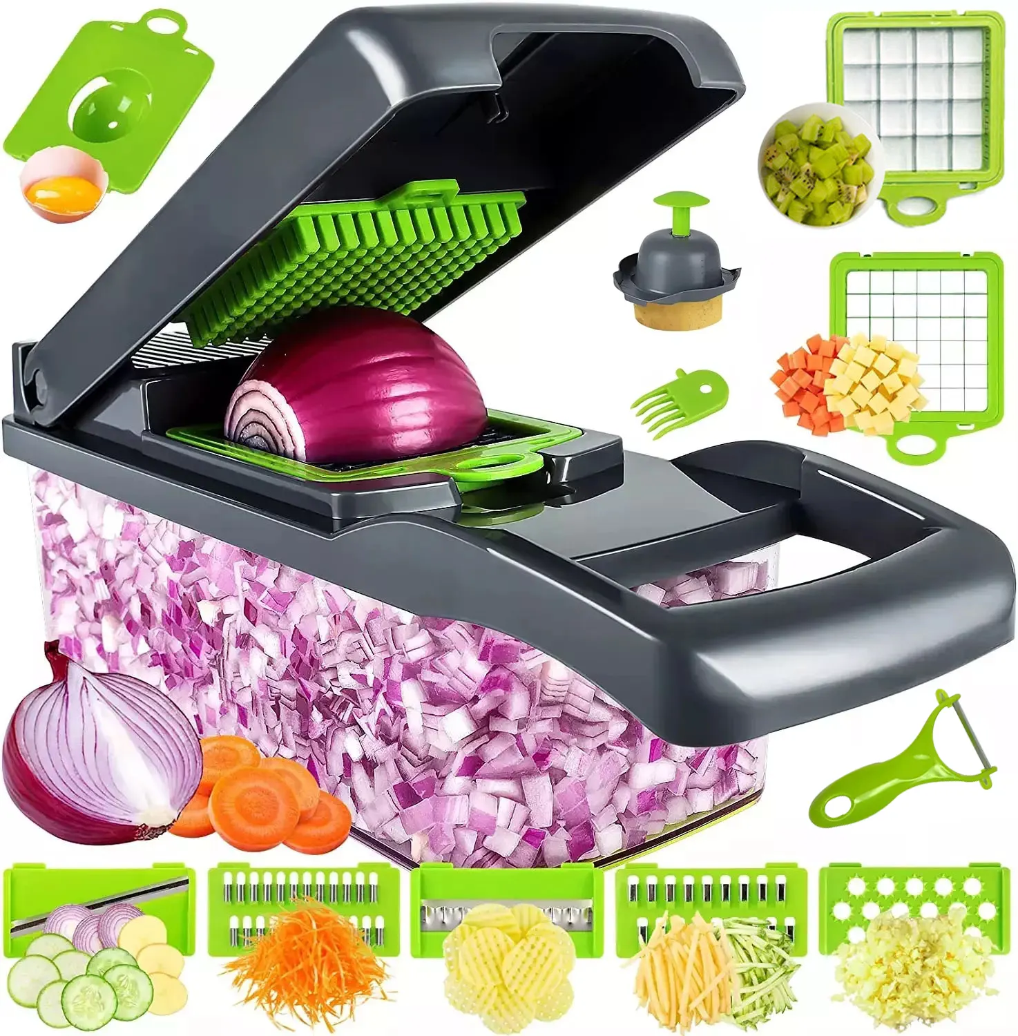 High quality multi-functional 15 in 1 handheld vegetable chopper Onion slicer Potato peeler Kitchen fruit slicer Vegetables