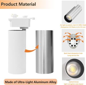 Projecteur LED sur rail COB moderne pour intérieur commercial, 12-40W, orientable à 360 degrés, CRI 80, durée de vie de 30 000 heures, en aluminium - Product Image 2
