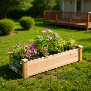 Jardinera Elevada Rectangular de Madera de Abeto Sólido, Acabado Natural, para Plantar Flores en Exteriores, Resistente a la Intemperie, Diseño Moderno - Product Image 2
