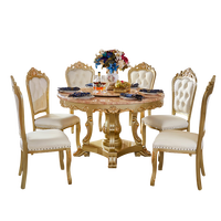 Moderne Europäische Massivholz Esstisch-Stuhl-Kombination Französischer Champagner-Marmor Luxuriöse Große Villa Apartment Wohnzimmer