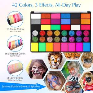 Kit de peinture de visage doux pour enfants 42 couleurs vives activées par l'eau non toxique 40 éponges pinceaux à <span class=keywords><strong>pochoir</strong></span> - Product Image 3