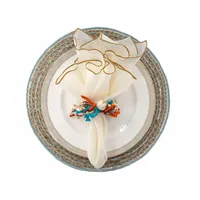 Ensemble de serviettes en lin brodées or réutilisables, décoration de table de mariage, élégantes serviettes en tissu à volants, ensemble cadeau, vente en gros