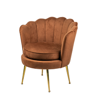 Fauteuil d'appoint moderne de luxe en velours marron à dossier en forme de pétale, avec pieds en métal doré, pour salon, hôtel, café