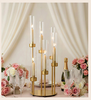 LANJO 2026 Candelabres de Mariage Professionnels de Luxe Romantiques en Métal Doré/Noir et Acrylique Gaufré, 3/5/6/8 Bras, 19-24cm