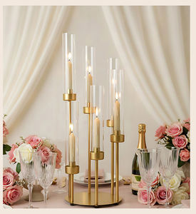 LANJO 2026 Candelabros Profesionales de Lujo Románticos en Dorado/Negro, de Metal y Acrílico para Centros de Mesa de Boda, con 3/5/6/8 Brazos, de 19-24 cm de Ancho - Product Image 2