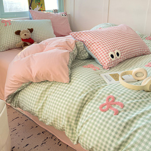 Bộ ga giường phong cách công chúa phong cách Ins Bộ Ga trải giường lãng mạn Ga Trải Giường lãng mạn Ga Trải Giường với vỏ gối 4 cái - Product Image 3