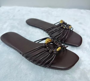 Sandales Gleibo pour femmes, nouées à la main, à fines brides multiples, avec décorations métalliques dorées, bout carré ouvert, pour l'été, décontractées, plage - Product Image 1