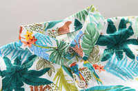Tenue d'été de style coréen pour garçons, ensemble chemise en coton à imprimé floral et animaux, haut à manches courtes à col + pantalon court blanc