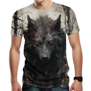 T-Shirt da <span class=keywords><strong>Uomo</strong></span> con Stampa Lupo, Collo Tondo, Manica Corta, in Poliestere Lavorato a Maglia, Casual, Traspirante, Vestibilità Regolare, Comoda - Product Image 2