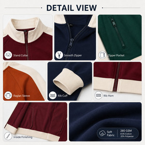 Custom Logo Unisex Zip Jacket <b>Stand</b> Collar Color Block Performance Casual Wholesale Team Wear S-4XL <b>Night</b> Blue Crimson - Product Image 4