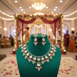 Gold Plated Kundan and <b>Beads</b> Fine Jewelry Necklace <b>Set</b> Elegant Traditional Necklace for Women Weddings Parties and Festive Wear - Product Image 3