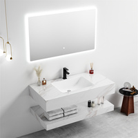 Vasque de salle de bain moderne en pierre frittée murale, lavabo flottant en marbre, miroir LED, armoire en céramique