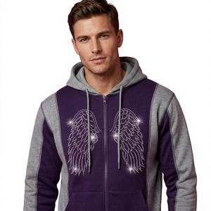 Sudadera con Capucha Unisex con Alas de Ángel de Pedrería, Manga Raglán, 100% Algodón, Corte Holgado, Ropa de Invierno - Product Image 2
