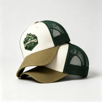 Gorra Trucker Casual Personalizada con Logotipo Bordado de Montaña, Diseño de Dos Tonos, Malla Transpirable en la Parte Trasera y Ajustable