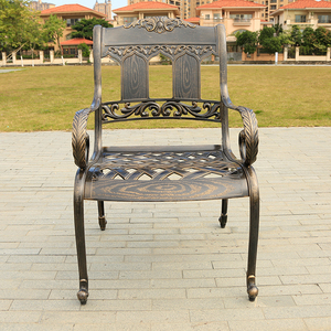 ชุดเฟอร์นิเจอร์สวนคุณภาพสูง โต๊ะ 200 ซม. เก้าอี้พักผ่อนแบบมีที่วางแขน อลูมิเนียมหล่อ สำหรับกลางแจ้ง/รับประทานอาหาร ชุดเฟอร์นิเจอร์ระเบียงกลางแจ้ง 7 ชิ้น - Product Image 2