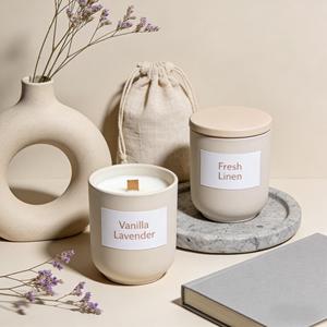 Ceramic Scented Candle Vanilla Lavender Soy <b>Wax</b> Aromatherapy Minimalist Home Decor Cylinder Shape Fresh Linen Fragrance - Product Image 2