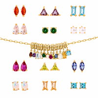 Pendientes de Acero Inoxidable 316L con Piedra de Nacimiento, Chapado en Oro PVD, Resistentes al Agua, Hipoalergénicos, Joyería Minimalista, Regalo