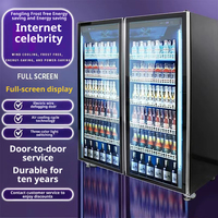 Vitrine Réfrigérée Commerciale en Acier Inoxydable à Double Porte Vitrée pour Présentation de Brochettes et Plats Chauds, Éclairage LED, Sans Givre