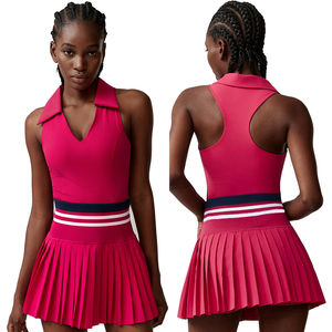 Conjunto para <span class=keywords><strong>Mujer</strong></span> de Camiseta sin Mangas con Cuello Polo y Falda de Tenis de Compresión Suave, Ligero y de Secado Rápido para Fitness y Yoga, sin Costuras y con Estampado - Product Image 4