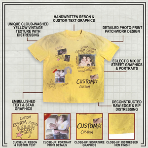 T-shirt Vintage in Cotone da Uomo 300gsm Vestibilità Ampia Effetto Usurato Strappato Girocollo a Costine Retrò Multi Grafica Streetwear - Product Image 4