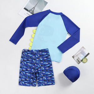 Maillots <span class=keywords><strong>de</strong></span> <span class=keywords><strong>bain</strong></span> pour garçons en polyester extensible à rayures personnalisés avec motifs <span class=keywords><strong>de</strong></span> dessins animés, ensemble <span class=keywords><strong>de</strong></span> 3 pièces pour la plage des enfants - Product Image 4